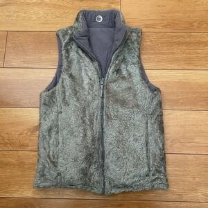 Vintage Columbia Vest Women XS Reversible Fur Fleece Nylon Full Zip Grey